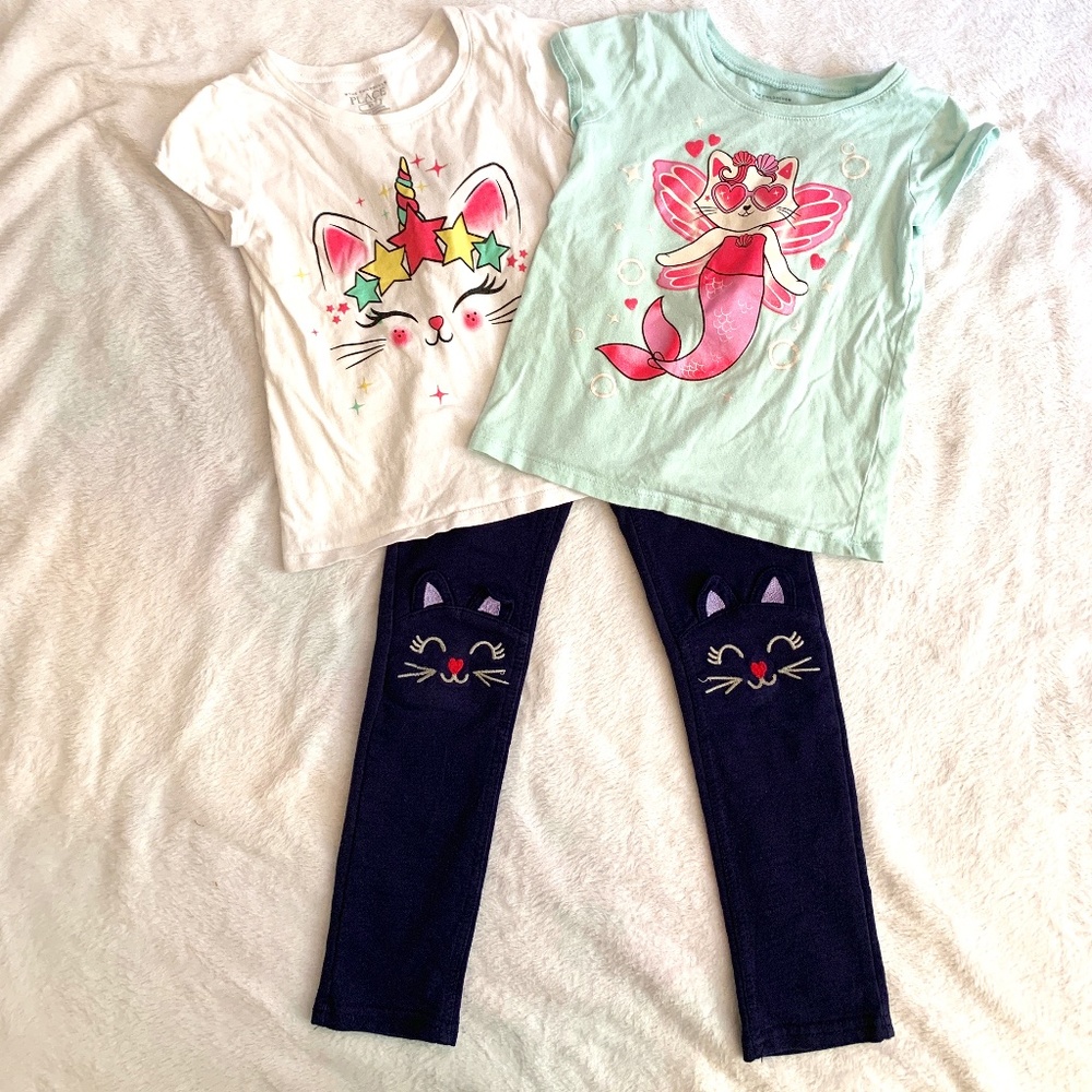 Girls 4T cat lovers bundle pants and shirts